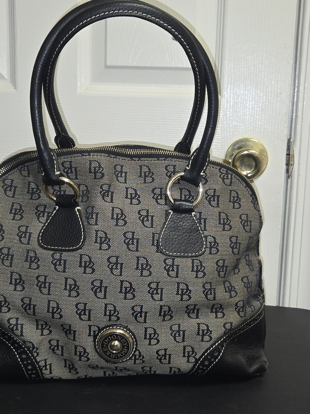 Dooney & Bourke Style Black and Beige Dome Satchel